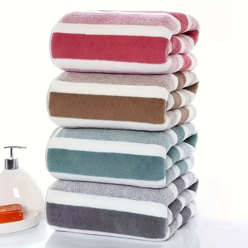 1pc Super Soft Microfiber Quick-Dry Towel - 200 GSM 100% Polyester, Ultra Absorbent & Lightweight for Home, Travel, Pool - Machine Washable, Multiple Colors (Striped & Solid), Home Bathroom Essentials | Plush Texture | Durable Bath Linens, Bath Towels