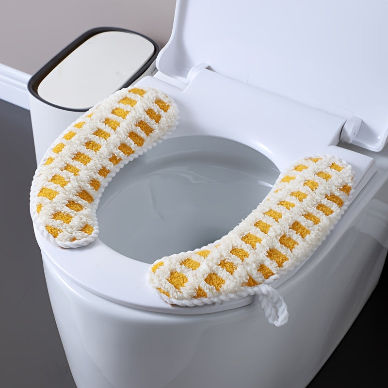 1 Pair Adhesive Toilet Seat Covers with Hexagon Pattern - Soft Cushioned Non-Slip Bathroom Pads, Washable All-Season Comfort for Home Toilet Seat Protection, Hygiene Enhancement, Playful Design, Secure Fit Design