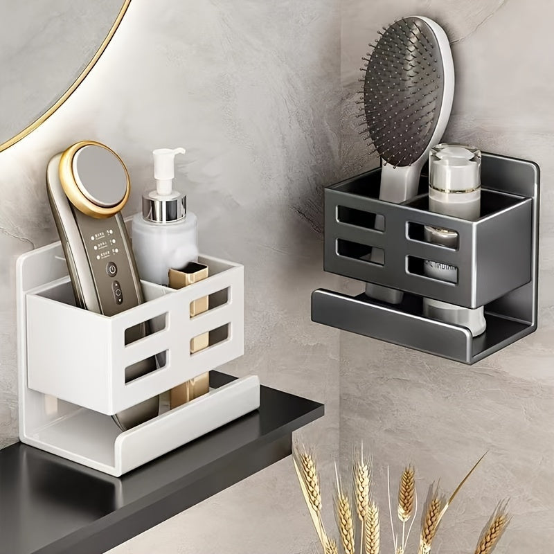 Perforated Plastic Wall-Mounted Cosmetic Storage Rack: Large Capacity, Easy Installation, No Punching, Suitable for Bathroom Use