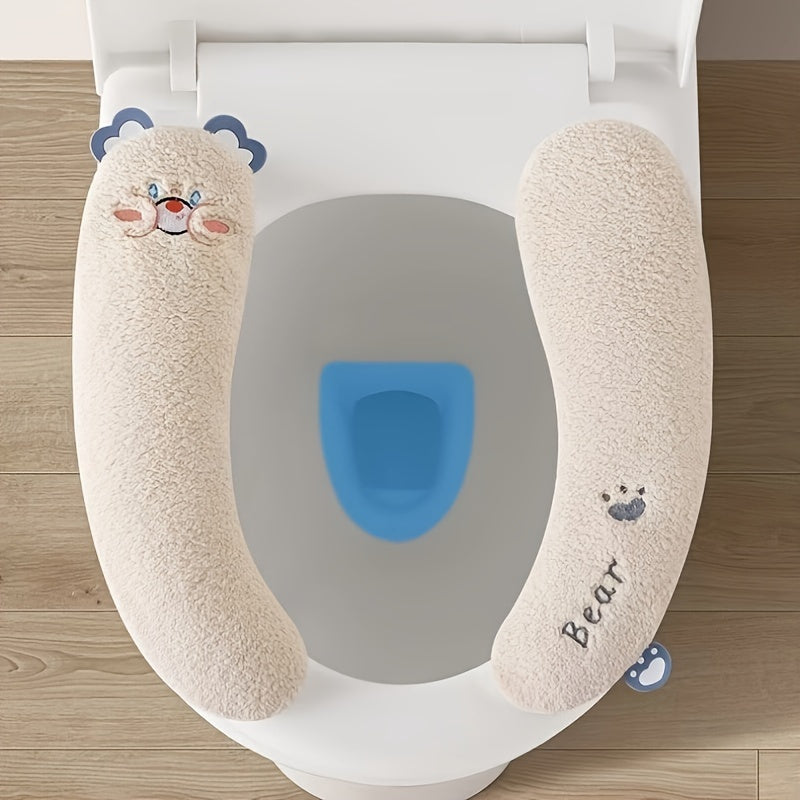 Cozy Cartoon Toilet Seat Cover - Thick, Warm & Non-Slip Cushion for All Seasons, Easy to Clean, Pedestal Ring, Bathroom Accessories