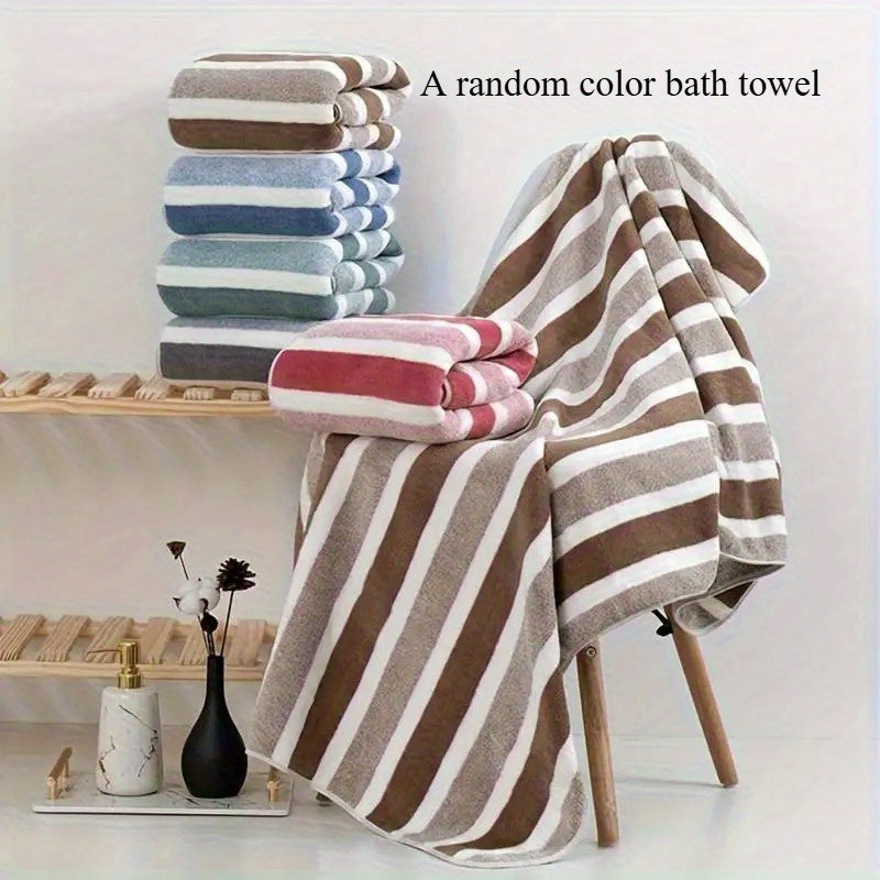 1pc Extra Large Lightweight Beach Towel and Bath Towel, Soft Striped Polyester Blend, Hand Wash Only, Tropical Style, Suitable for Adults, Pools, Travel, Camping, Cruise Ship Accessories - Seaside Towel