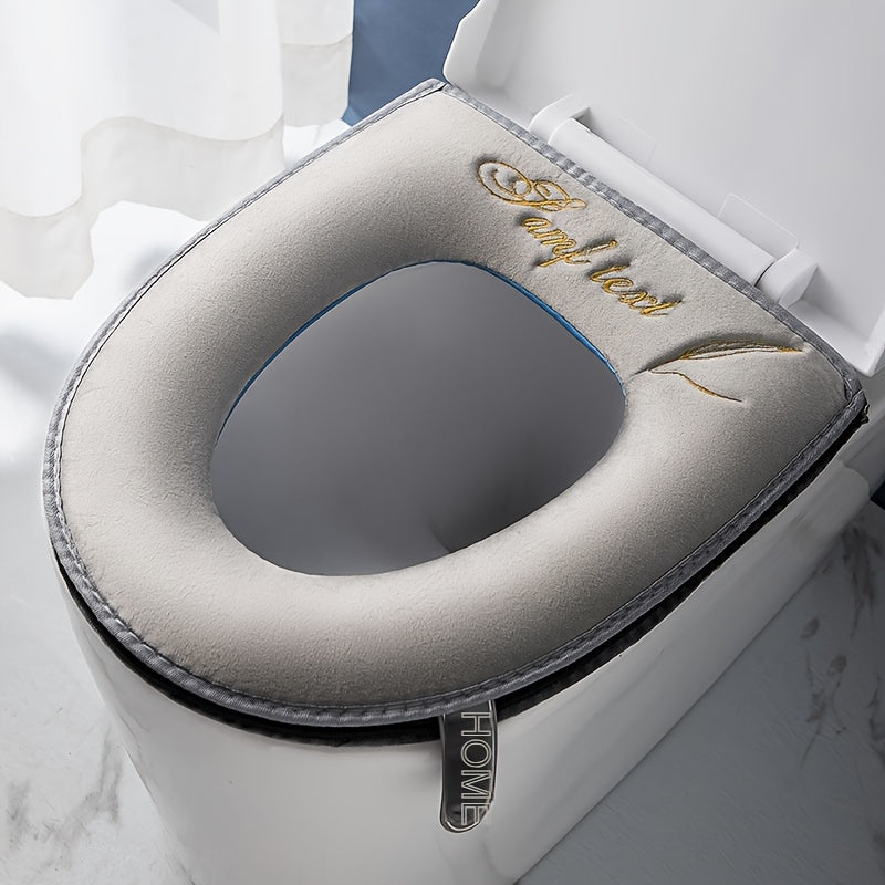 Nordic Style Series with Handle Toilet Mat with Sticky Buckle and Zipper Cushion Cover with Embroidered Pattern Toilet Cover Mat