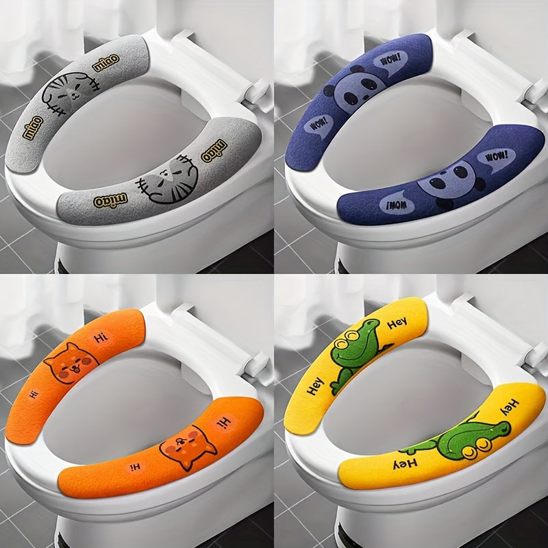 4pcs Cartoon Plush Toilet Seat Covers - All-Season, Aseptic & Static-Free Adhesion, Warm for Winter, Fits All Toilets