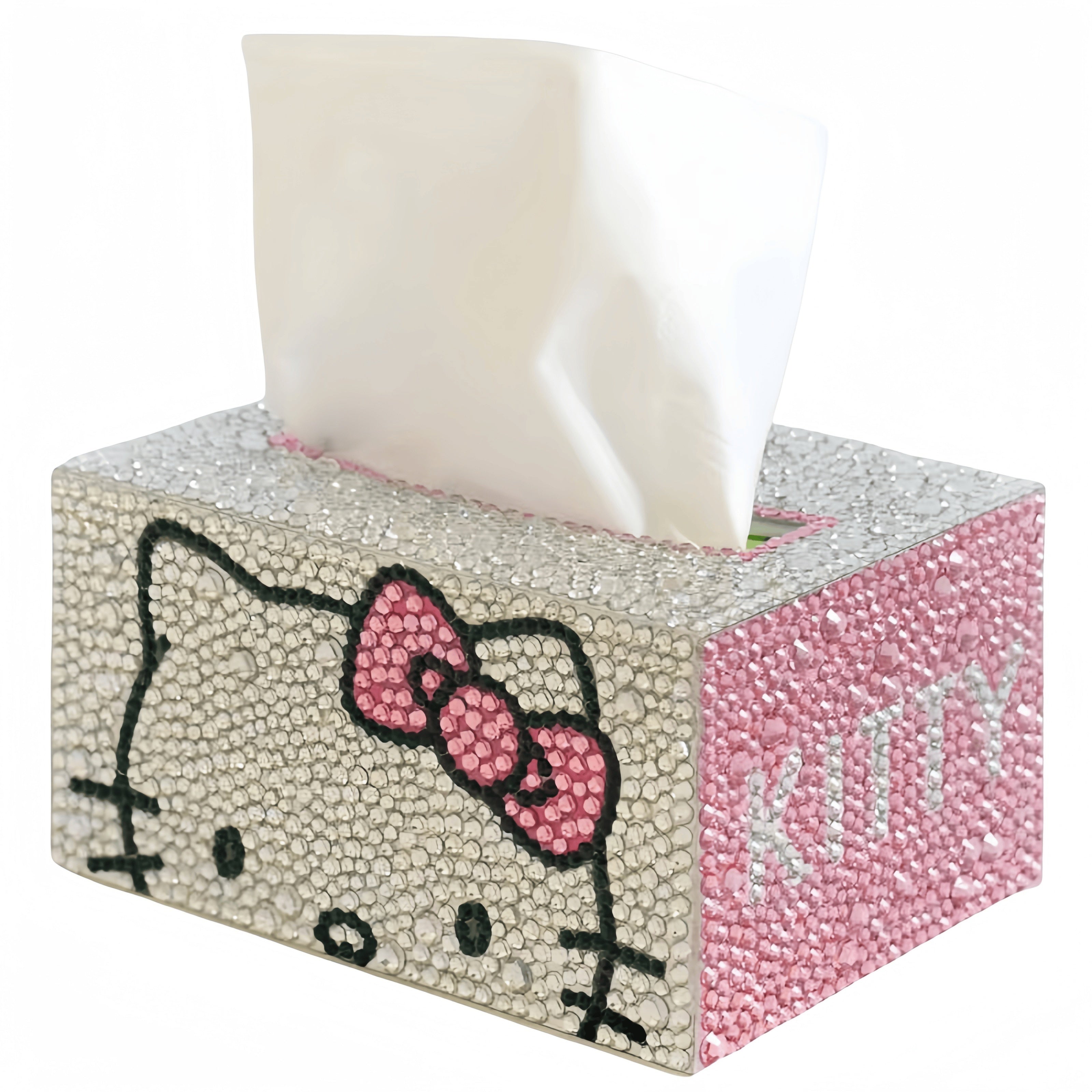 1pc Sanrio Hello Kitty DIY Diamond Painting Tissue Box - Round\u002FSquare Rhinestone Craft Kit, Suitable for Home Decor and Car Storage