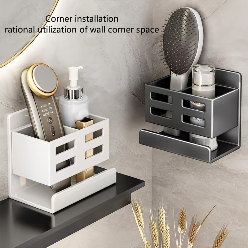 Perforated Plastic Wall-Mounted Cosmetic Storage Rack: Large Capacity, Easy Installation, No Punching, Suitable for Bathroom Use