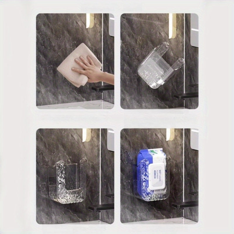 Square Plastic Tissue Box for Bathroom - 1\u002F2 Luxury Wall-mounted Napkin and Wet Wipe Storage Box, No Drilling Required, Easy-to-Install Dispenser