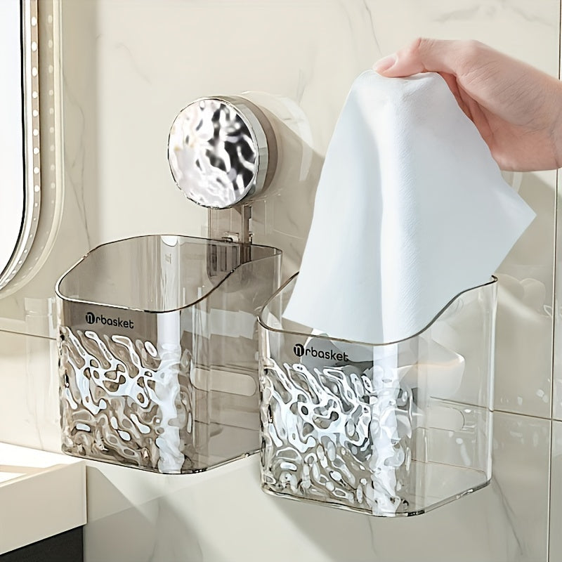 Wall Mount Shower Caddy Organizer with Adjustable Shelves, Polished Finish, Rectangle PET Bathroom Storage Rack for Cosmetics and Toiletries with Suction Cups, Glacier Pattern Design - 1pc