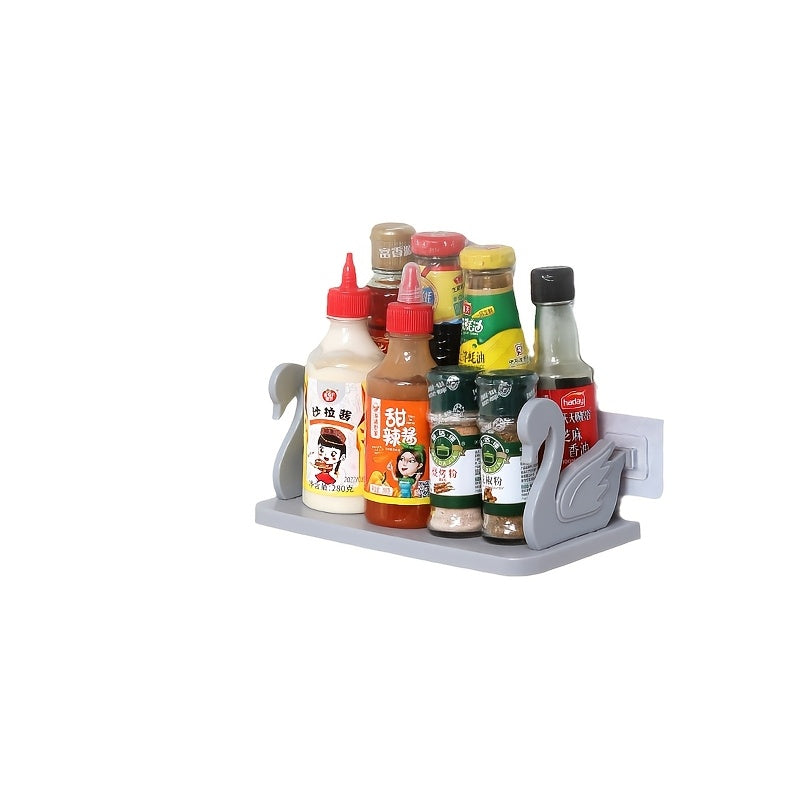 1pc Swan-Shaped Wall-Mounted Storage Rack, Plastic Rectangular Hanging Shelf with No-Drill Adhesive for Bathroom Vanity and Kitchen Organization, Toiletry Holder | Rectangular Shelf | Plastic Construction, Bathroom Organizers And Storage