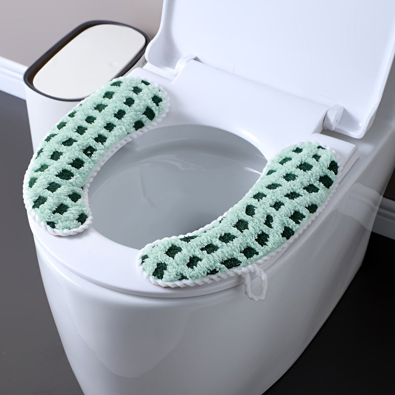 1 Pair Adhesive Toilet Seat Covers with Hexagon Pattern - Soft Cushioned Non-Slip Bathroom Pads, Washable All-Season Comfort for Home Toilet Seat Protection, Hygiene Enhancement, Playful Design, Secure Fit Design