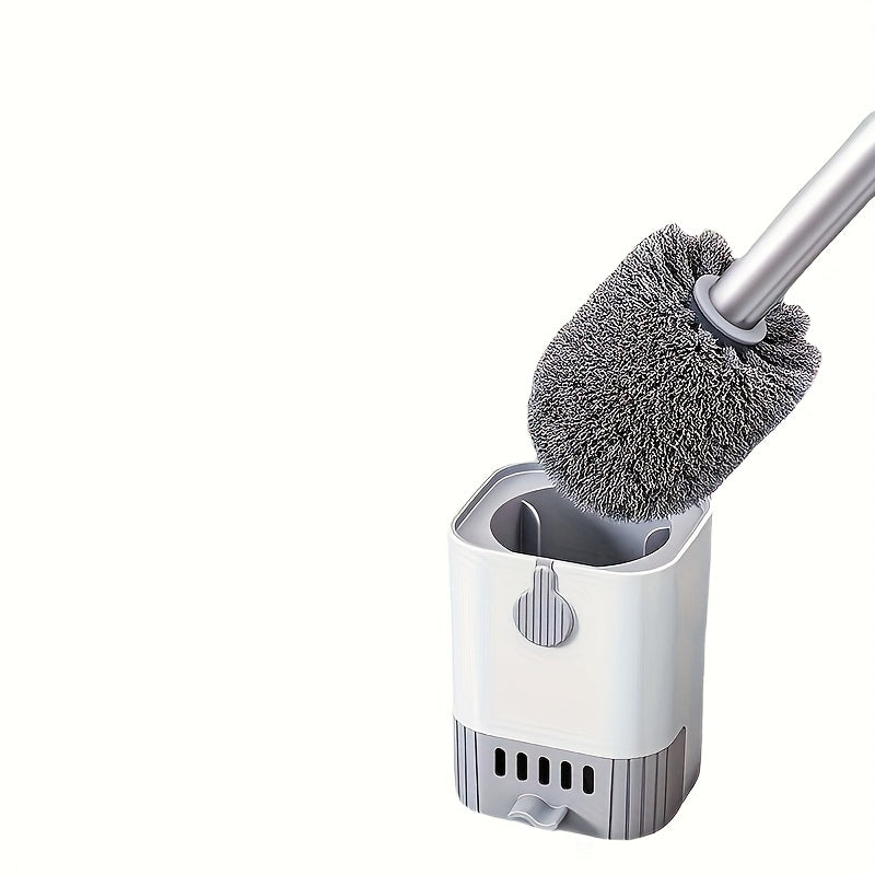A Wall-Mounted Toilet Brush Set with a Long Handle - Featuring Soft Silicone Bristles, No Dead Corners, Equipped with a Paper Holder And Towel Rack, Manual And Non-Electric, Designed to Save Space.