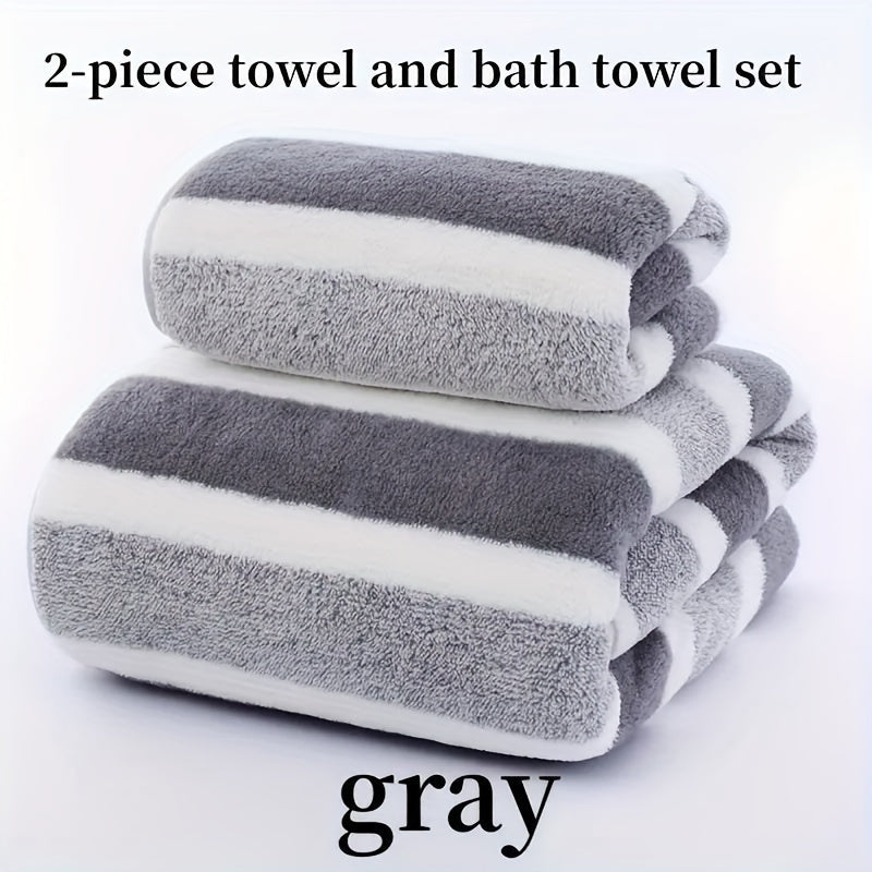Luxury Striped Towel Set, Includes a Short Hand Towel and a Long Bath Towel - Highly Absorbent, Quick-Drying and Soft, Perfect for Home Use, Hotels, RV Travel, Outdoor Activities, Spas and Salons - Comes with a Bath Towel and a Hand Towel