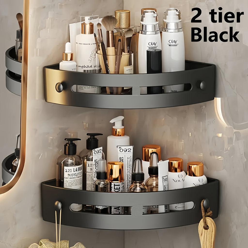 2pcs No-Drill Adhesive Bathroom Corner Shower Caddy, ABS Wall-Mounted Shampoo Holder, Holds 6 Bottles of Conditioner, Shower Accessories, Best for Christmas, Perfect for Thanksgiving
