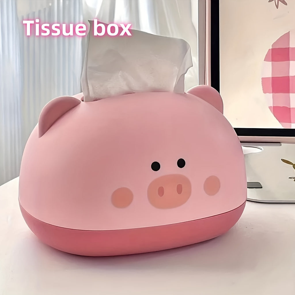 Cute Piggy-Shaped Tissue Box Holder - Durable Plastic, Multi-Functional Desktop Organizer for Home & Commercial Use, 1pc, Tissue Box