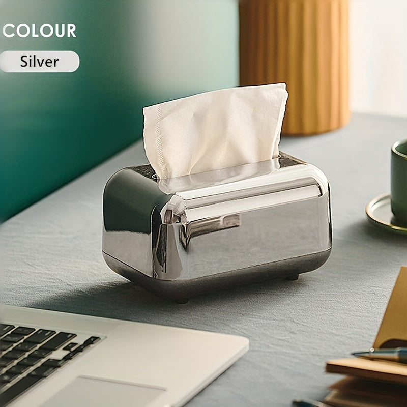 1pc Vintage-Inspired Bread Shape Tissue Box - Electroplated Luxury Holder with 2 Color Options - Bathroom Accessories, Organizers, and Storage for a Clutter-Free Space