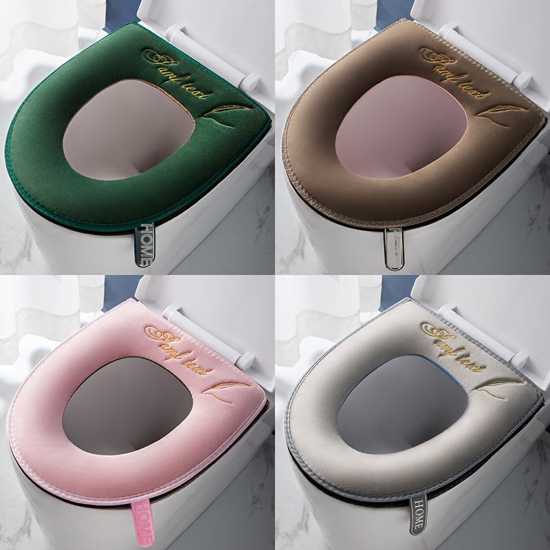 Nordic Style Series with Handle Toilet Mat with Sticky Buckle and Zipper Cushion Cover with Embroidered Pattern Toilet Cover Mat