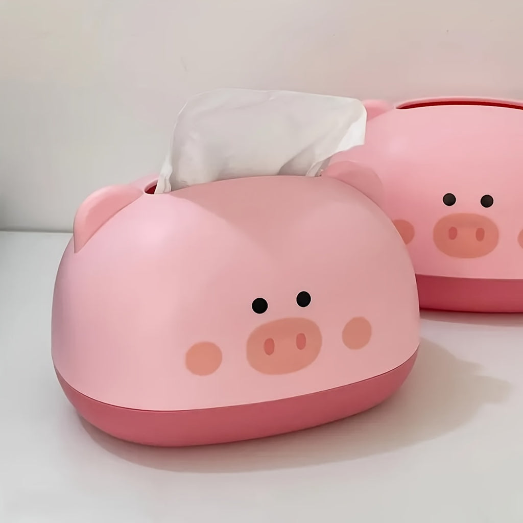 Cute Piggy-Shaped Tissue Box Holder - Durable Plastic, Multi-Functional Desktop Organizer for Home & Commercial Use, 1pc, Tissue Box
