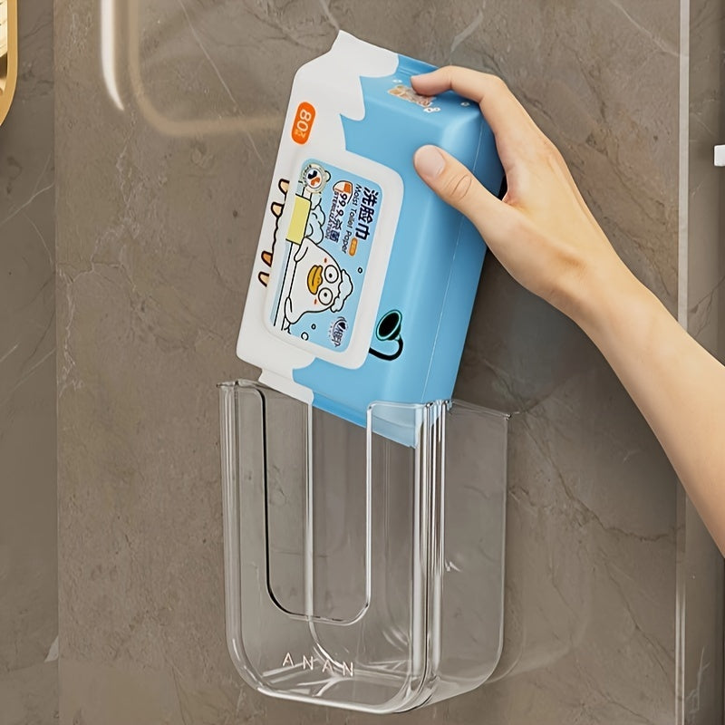 Easy-Install Luxury Square Plastic Tissue Holder - Wall-Mounted, No-Drill Bathroom Organizer for Face Towels & Wet Wipes, Storage Box, Dispenser