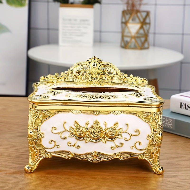 1pc European Style Craft Tissue Storage Box, High-end Hotel Cafe Restaurant Napkin Decorative Box, Desktop Paper Organizer