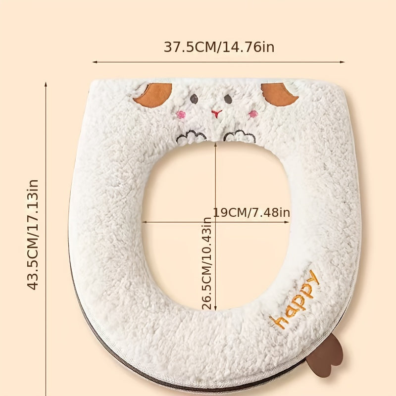 1pc Cute Cartoon Cat Design Toilet Seat Cover, Soft Polyester Fiber, Hand Washable, Water-Resistant, Universal Fit with Zipper, Thickened for All Seasons Comfort