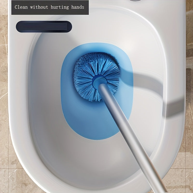 A Wall-Mounted Toilet Brush Set with a Long Handle - Featuring Soft Silicone Bristles, No Dead Corners, Equipped with a Paper Holder And Towel Rack, Manual And Non-Electric, Designed to Save Space.