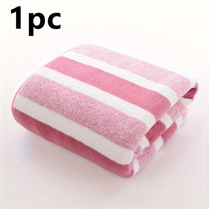 1pc Super Soft Microfiber Quick-Dry Towel - 200 GSM 100% Polyester, Ultra Absorbent & Lightweight for Home, Travel, Pool - Machine Washable, Multiple Colors (Striped & Solid), Home Bathroom Essentials | Plush Texture | Durable Bath Linens, Bath Towels