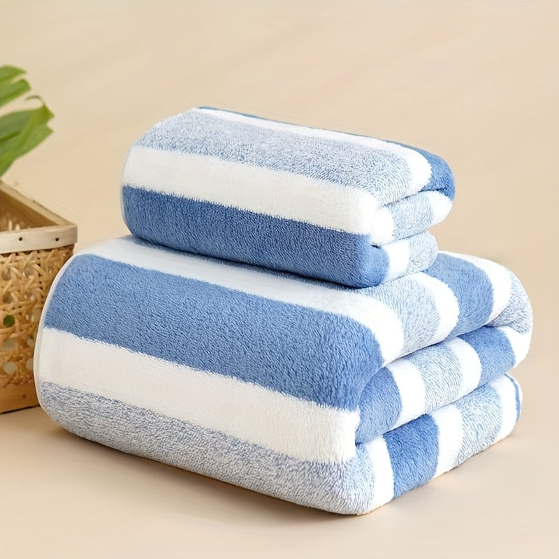 Simple coral velvet stripe towel bath towel set, RV shower supplies, strong water absorption, soft and Light Beige-friendly, no lint