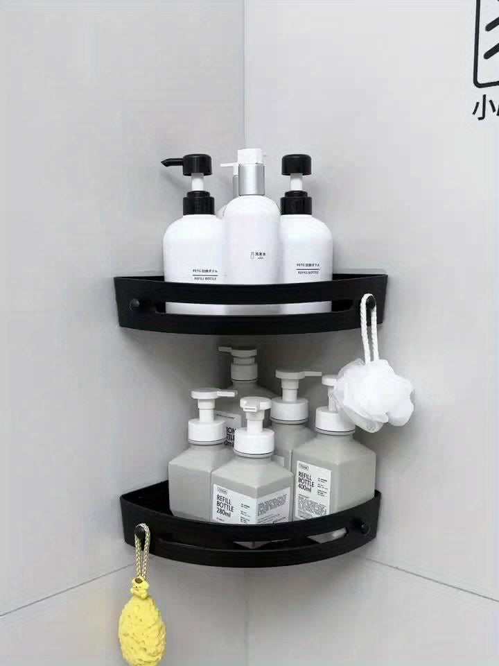 2pcs Bathroom Corner Shower Caddy, No-Drill Adhesive Wall-Mounted Shampoo Holder for Bathrooms, Holds Up to 6 Bottles of Conditioner