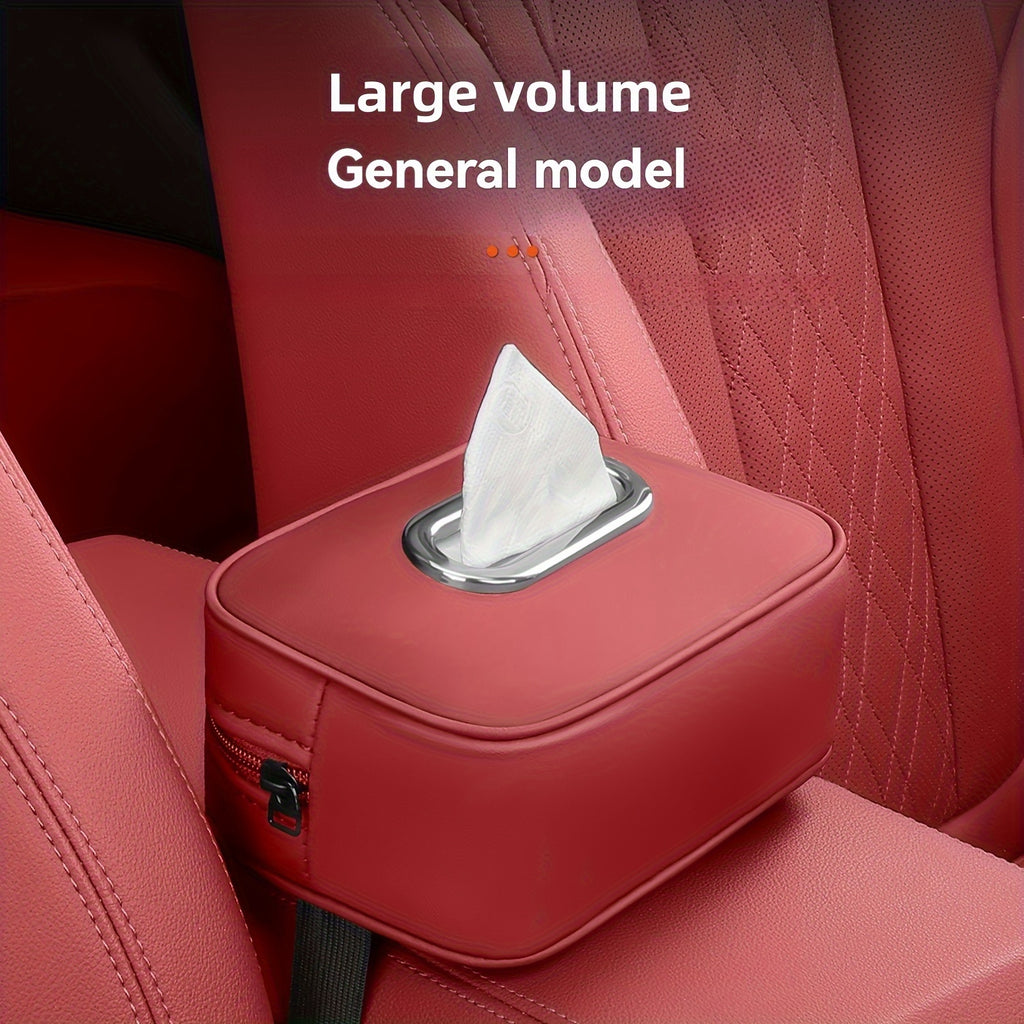 1pc PUPU PU Leather Car Tissue Box Holder, Multi-Functional Storage Organizer for Sun Visor, Seat Back, Armrest - Vehicle Interior Accessory