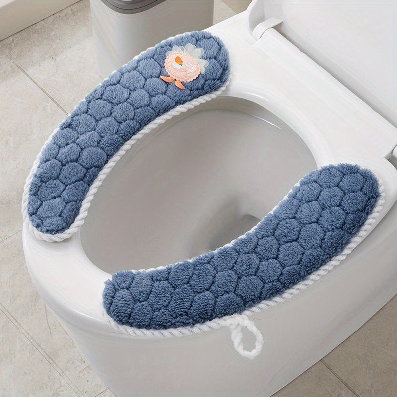 1 Pair Adhesive Toilet Seat Covers with Hexagon Pattern - Soft Cushioned Non-Slip Bathroom Pads, Washable All-Season Comfort for Home Toilet Seat Protection, Hygiene Enhancement, Playful Design, Secure Fit Design