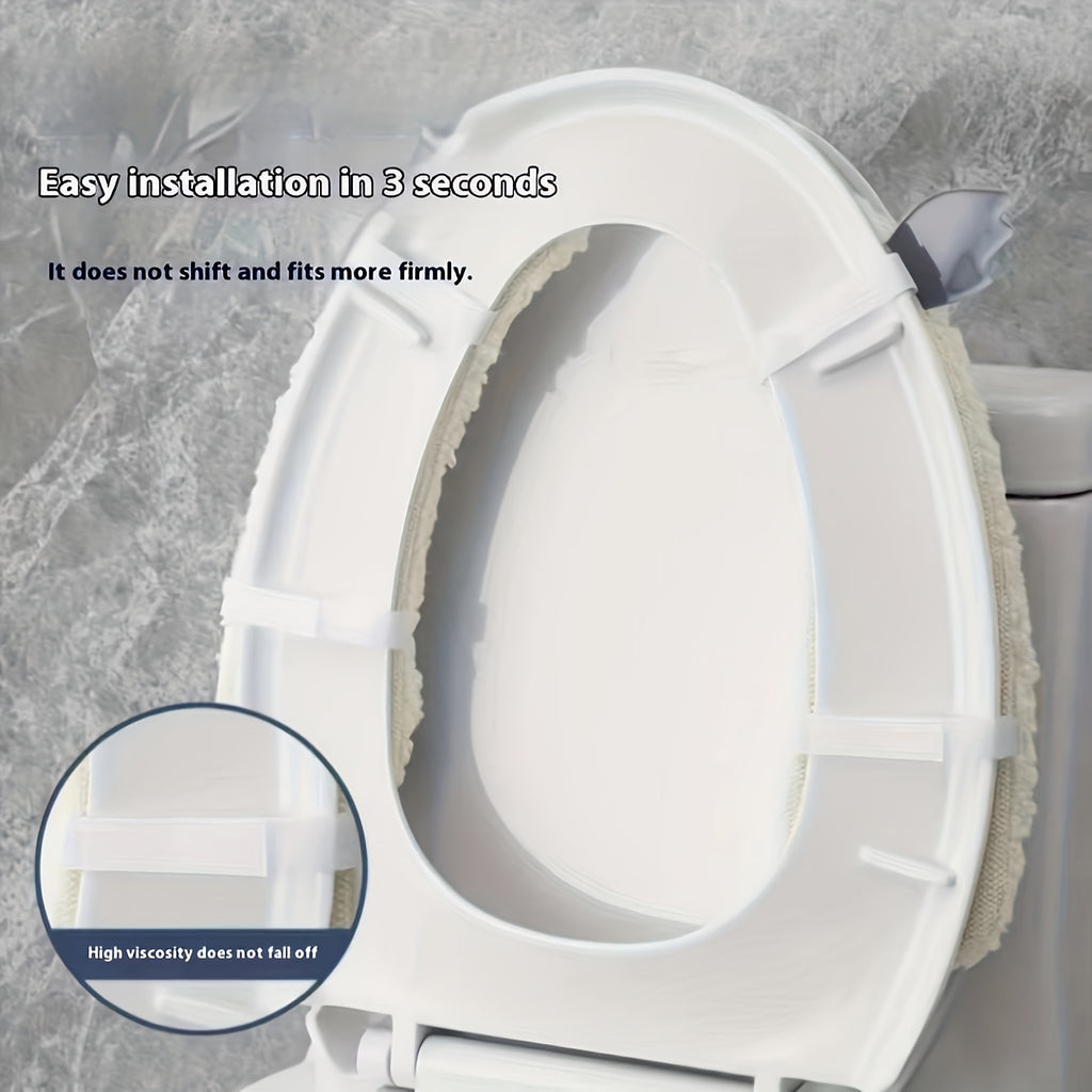 1 Pair of Plush Sheep-Shaped Toilet Seat Covers - Thick, Warm, Aseptic, All-Season Comfort, Soft Polyester, Hand-Washable with Adhesive Backing - Cute Bathroom Accessory