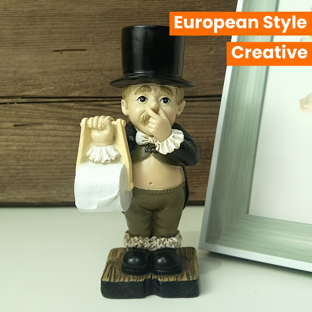 Room Decor Resin Gentleman Tissue Holder Figurine, Creative European Style Modern Simple Home Decor, Fashionable Personality Decoration for Bathroom and Office