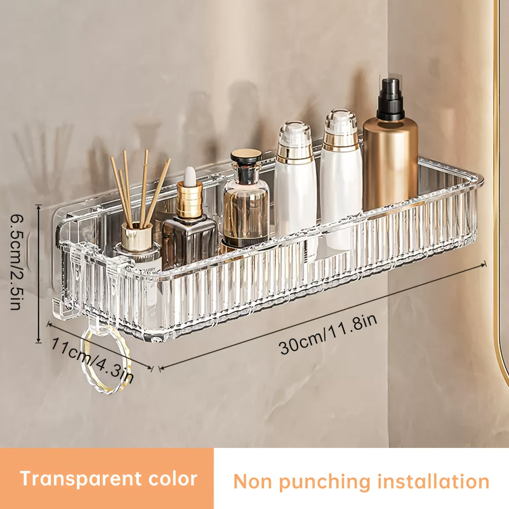 Adhesive Bathroom Shelf, Wall-mounted Hole-free Storage Rack with Mirror Effect, 1pc, Suitable for Toilet Vanity Makeup Storage, Easter Decoration, Home Kitchen and Bathroom Renovation Supplies