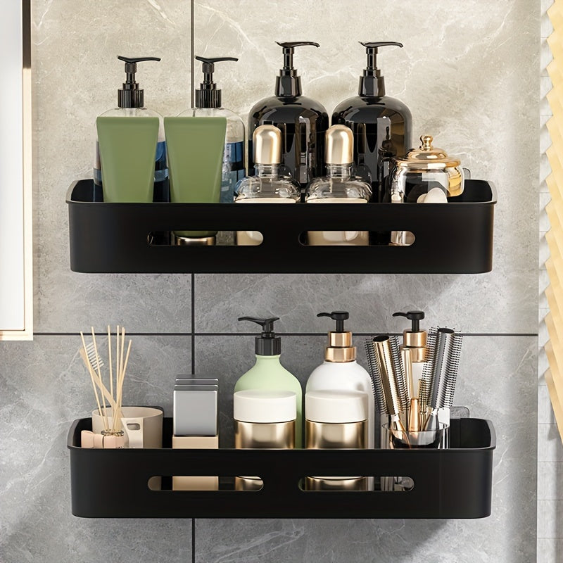 1\u002F2\u002F3pcs Long Rectangular PP Bathroom Wall Shelves - Space-Saving, No-Drill, Matte Finish, Ideal for Vanity and Shower Area Organization, Bathroom Shelves|Modern Bathroom Shelves|Durable Bathroom Shelves