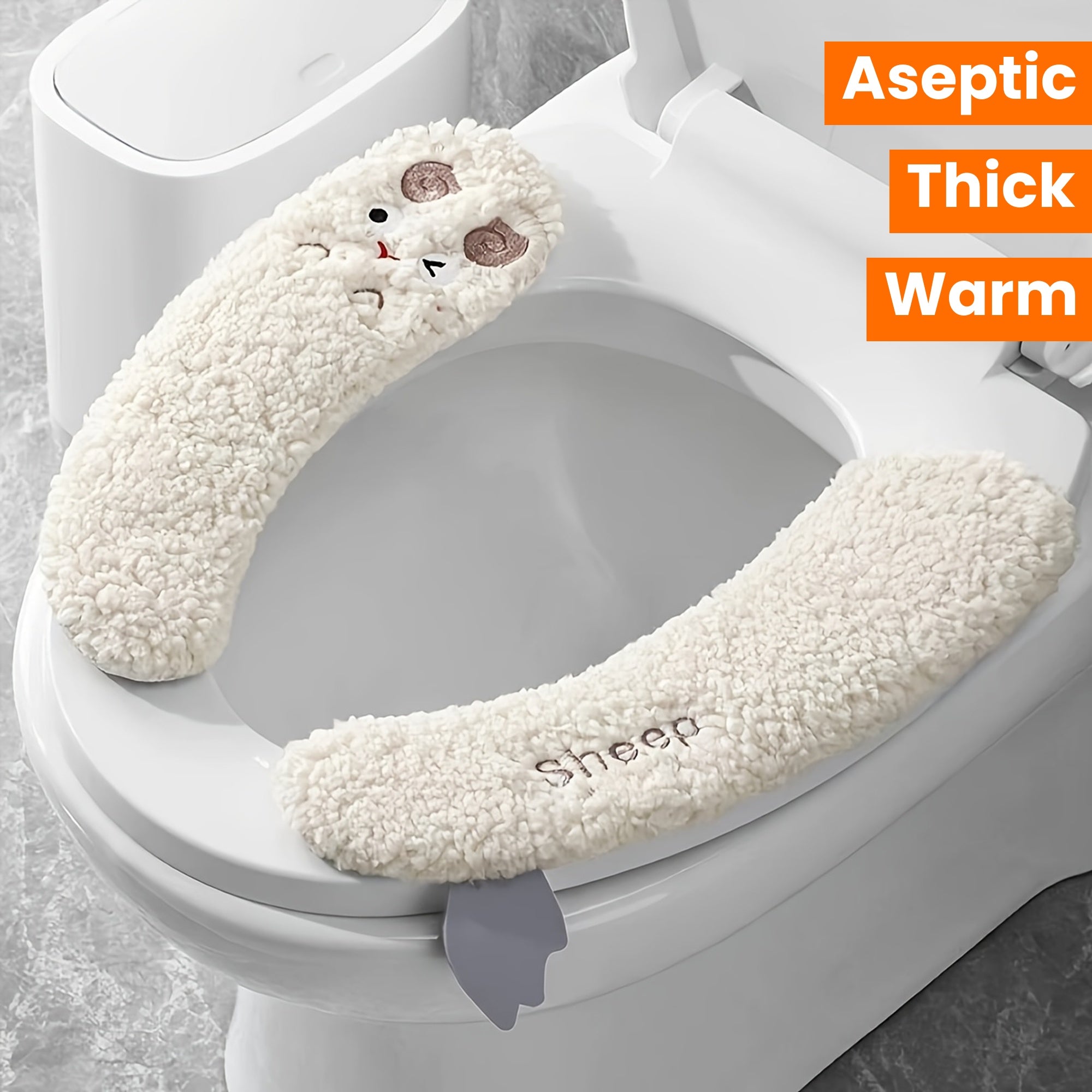1 Pair of Plush Sheep-Shaped Toilet Seat Covers - Thick, Warm, Aseptic, All-Season Comfort, Soft Polyester, Hand-Washable with Adhesive Backing - Cute Bathroom Accessory