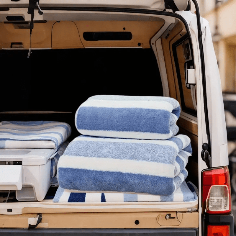 Simple coral velvet stripe towel bath towel set, RV shower supplies, strong water absorption, soft and Light Beige-friendly, no lint