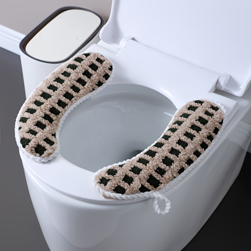 1 Pair Adhesive Toilet Seat Covers with Hexagon Pattern - Soft Cushioned Non-Slip Bathroom Pads, Washable All-Season Comfort for Home Toilet Seat Protection, Hygiene Enhancement, Playful Design, Secure Fit Design