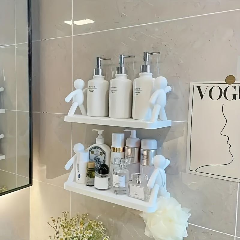 Chic Humanoid Wall-Mounted Storage Shelf - Modern Plastic Organizer for Kitchen & Bathroom