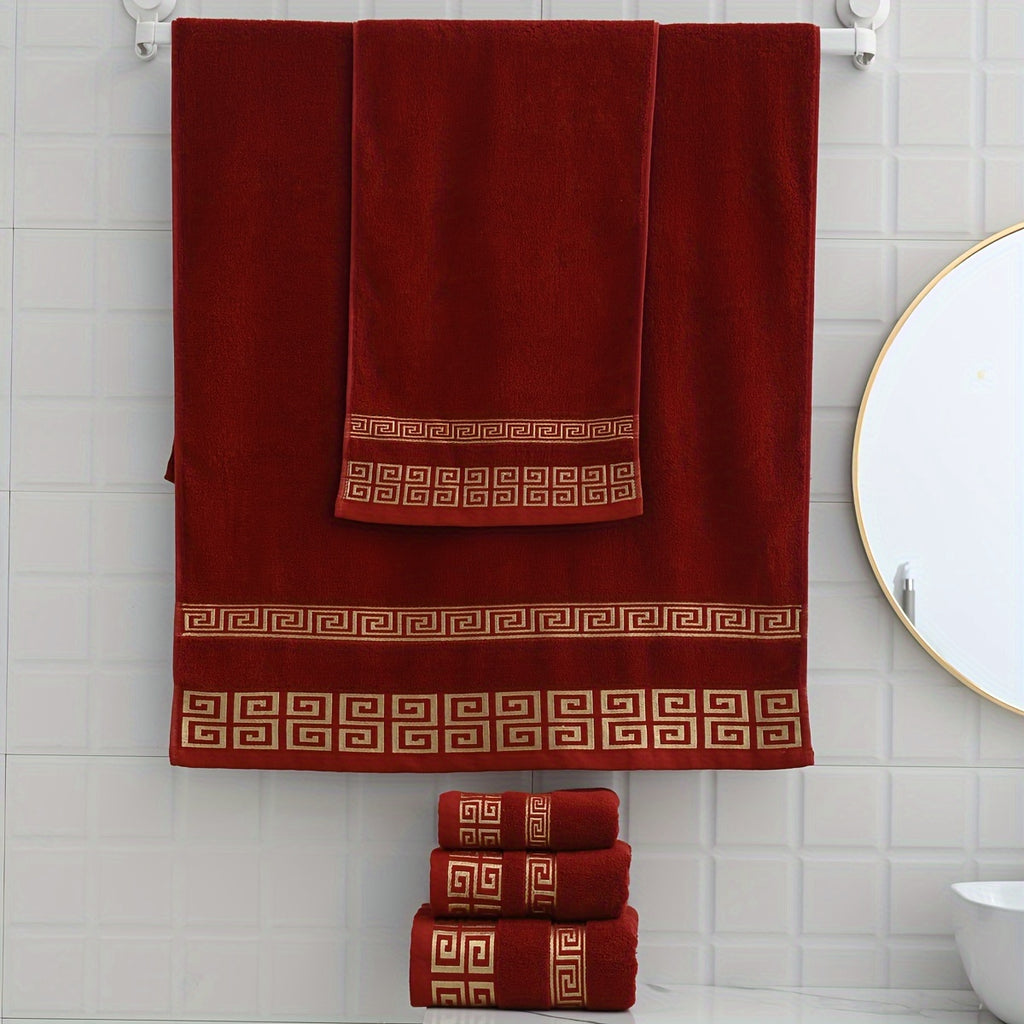 Luxurious Pure Cotton Geometric Pattern Towel - Soft, Absorbent, Quick-Dry for Bath or Face, 13.39x29.53inch or 27.56x55.12inch, Black with Golden Thread, Modern Design, Hand Wash Only, Bath Towels