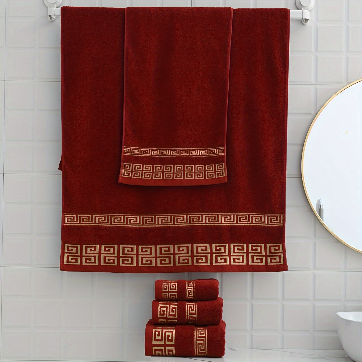 Luxurious Pure Cotton Geometric Pattern Towel - Soft, Absorbent, Quick-Dry for Bath or Face, 13.39x29.53inch or 27.56x55.12inch, Black with Golden Thread, Modern Design, Hand Wash Only, Bath Towels