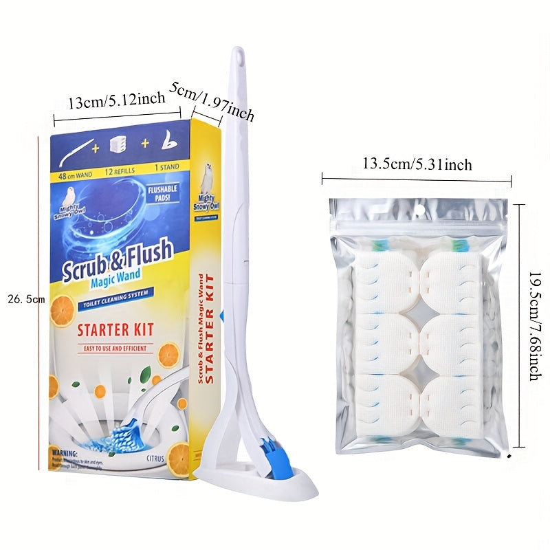Disposable Toilet Brush with Water-Soluble Cleaning Head, Heavy-Duty Stain Removal and Replacement Set