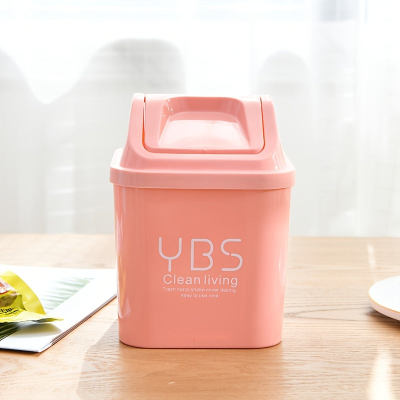 YBS Clean Living Mini Trash Can with Flip Lid – Square Desktop Waste Basket for Kitchen & Living Room, Durable PP Material, Light Blue\u002FWhite\u002FPink, Compact Design for Countertop or Tabletop Use