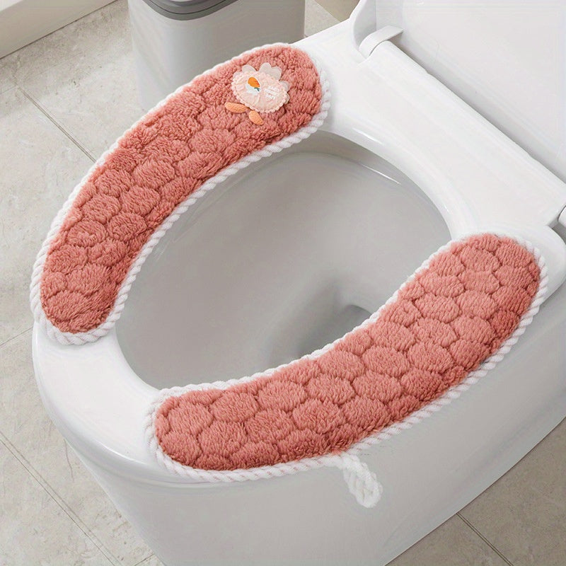 1 Pair Adhesive Toilet Seat Covers with Hexagon Pattern - Soft Cushioned Non-Slip Bathroom Pads, Washable All-Season Comfort for Home Toilet Seat Protection, Hygiene Enhancement, Playful Design, Secure Fit Design