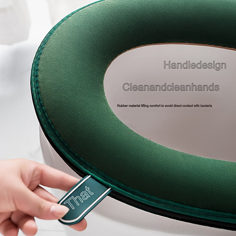 Nordic Style Series with Handle Toilet Mat with Sticky Buckle and Zipper Cushion Cover with Embroidered Pattern Toilet Cover Mat