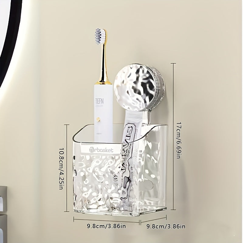 Wall Mount Shower Caddy Organizer with Adjustable Shelves, Polished Finish, Rectangle PET Bathroom Storage Rack for Cosmetics and Toiletries with Suction Cups, Glacier Pattern Design - 1pc