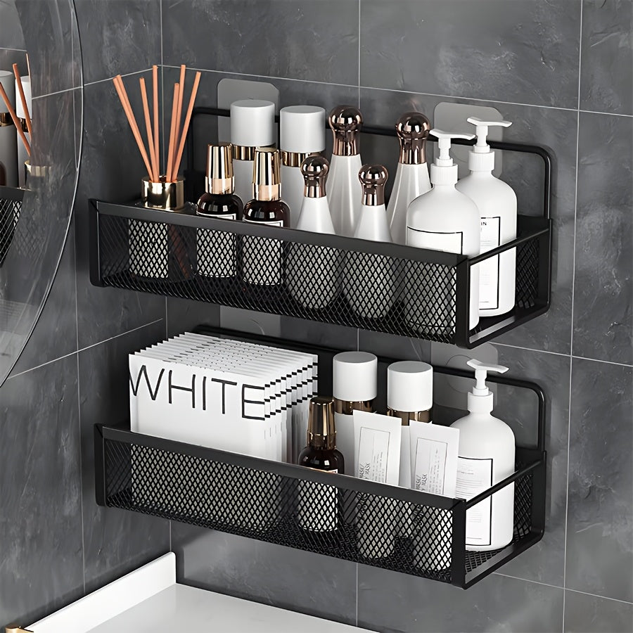 1pc Wall-Mounted Metal Shower Caddy, Lightweight No-Drill Bathroom Organizer Shelf for Shampoo and Soap Storage, Ideal for Kitchen and Bathroom Accessories, Non-Electric, Shower Caddie, Shower Caddies