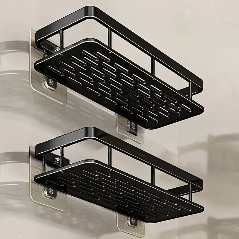 2pcs Black Rust-Proof Polished Metal Bathroom Shelves, Wall-Mounted No-Drill Hanging Shower Caddy for Shampoo, Conditioner, and Toiletries – Space-Saving and Stylish Bathroom Organizer, Spacesaving Caddy | Sleek Shower Design | Durable Bathroom Item