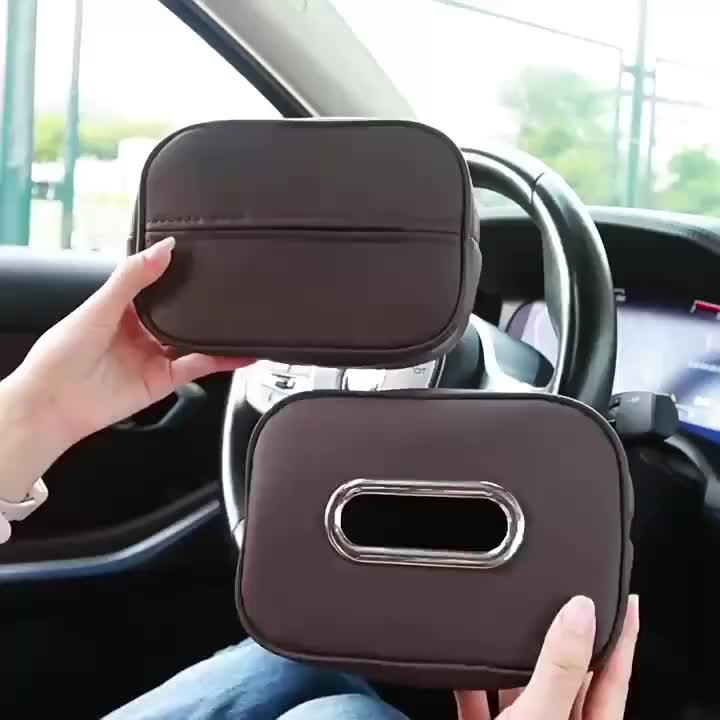 1pc PUPU PU Leather Car Tissue Box Holder, Multi-Functional Storage Organizer for Sun Visor, Seat Back, Armrest - Vehicle Interior Accessory