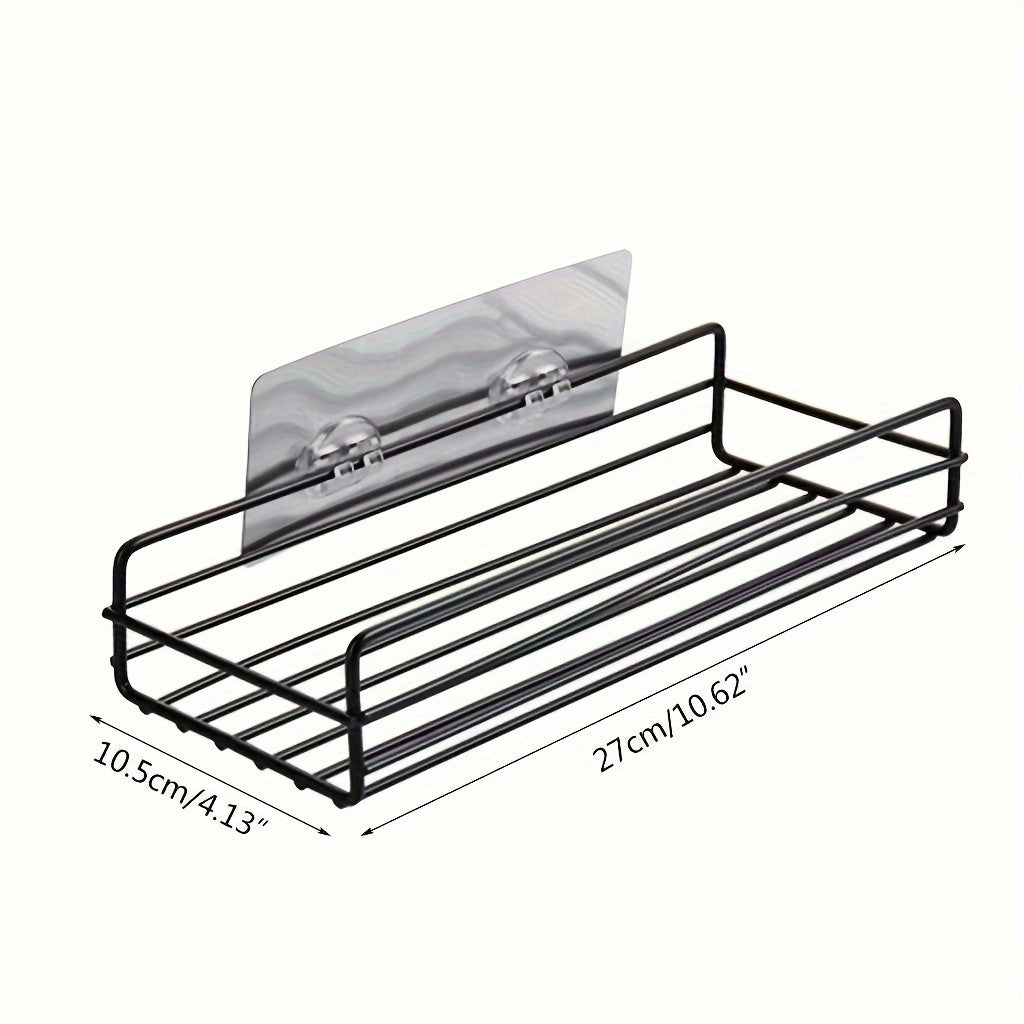 1pc Wall-Mounted Wrought Iron Bathroom Shelf, Rust-Proof Indoor Shower Caddy, with Non-Drilled Adhesive, for Shower Storage Organizer
