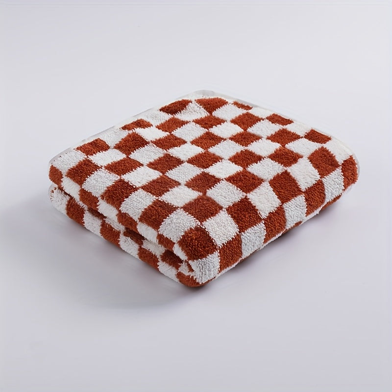 Elegant Bohemian Style Bath Towels - Soft Polyester & Nylon Blend, Classic Check Pattern in Green, White, Yellow, and Purple, Perfect for Home Decor, Bathroom Essentials|Elegant Bathroom Decor|Soft Texture, Wash Cloths