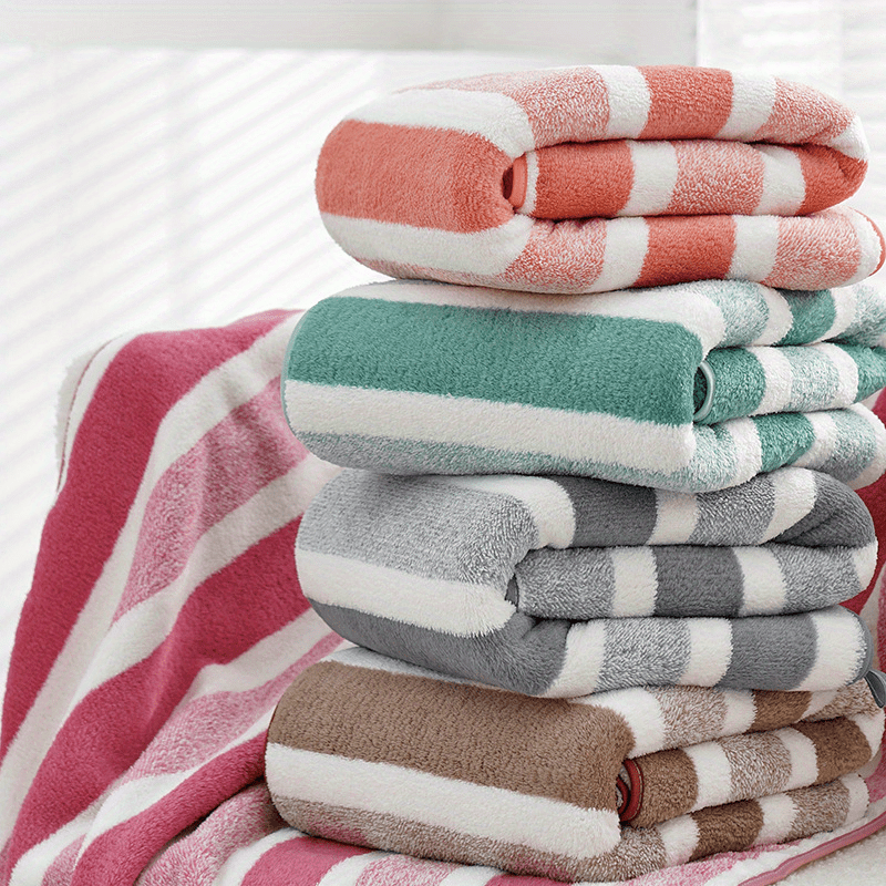 1pc Super Soft Microfiber Quick-Dry Towel - 200 GSM 100% Polyester, Ultra Absorbent & Lightweight for Home, Travel, Pool - Machine Washable, Multiple Colors (Striped & Solid), Home Bathroom Essentials | Plush Texture | Durable Bath Linens, Bath Towels